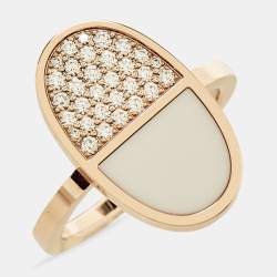 مملوكة مسبقًا Hermès Chaine d'ancre Verso Ceramic Diamond 18k Rose Gold Ring Size 55