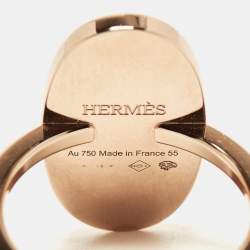 مملوكة مسبقًا Hermès Chaine d'ancre Verso Ceramic Diamond 18k Rose Gold Ring Size 55