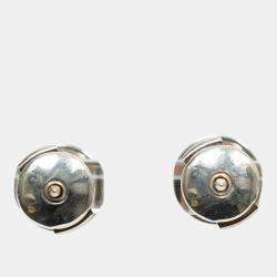 Pre Owned Hermes Sterling Silver Ex-Libris Button Earrings