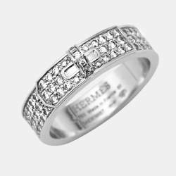 Pre Owned Hermès Kelly Diamonds 18k White Gold Ring Size 51