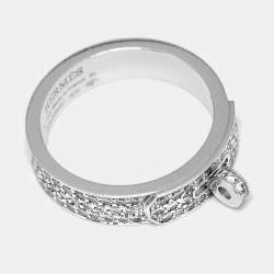 Pre Owned Hermès Kelly Diamonds 18k White Gold Ring Size 51