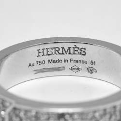 Pre Owned Hermès Kelly Diamonds 18k White Gold Ring Size 51