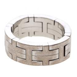 Hermes Kilim H Motif 18k White Gold Band Ring Size 51