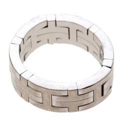 Hermes Kilim H Motif 18k White Gold Band Ring Size 51