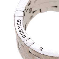 Hermes Kilim H Motif 18k White Gold Band Ring Size 51