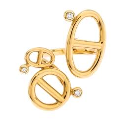 Hermes Chaîne d'Ancre Diamond 18K Yellow Gold Open Ring Size 53