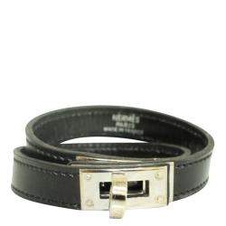 Pre Owned Hermes Black Leather Double Tour Kelly Bracelet