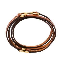 Pre Owned Hermes Tan Leather Pavane Multi Wrap Bracelet
