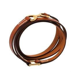 Pre Owned Hermes Tan Leather Pavane Multi Wrap Bracelet