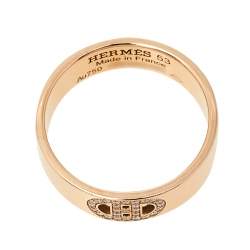 Hermès H d'Ancre Diamond 18K Rose Gold Band Ring Size 53