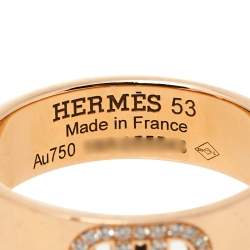 Hermès H d'Ancre Diamond 18K Rose Gold Band Ring Size 53