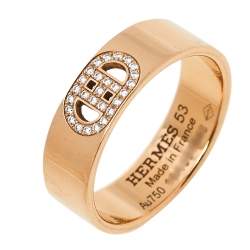 Hermès H d'Ancre Diamond 18K Rose Gold Band Ring Size 53