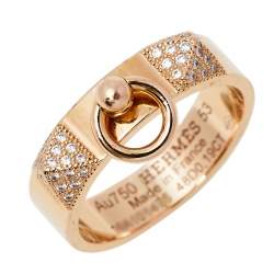 Hermes Collier De Chien Diamond 18K Rose Gold Band Rings Size 53