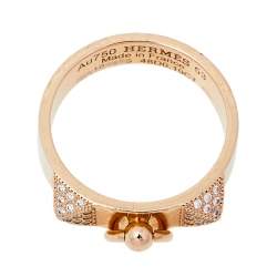 Hermes Collier De Chien Diamond 18K Rose Gold Band Rings Size 53