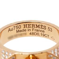 Hermes Collier De Chien Diamond 18K Rose Gold Band Rings Size 53