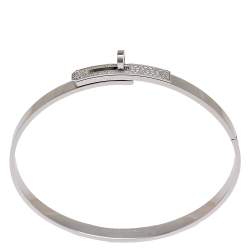 Hermes Kelly Diamond 18k White Gold Cuff Bracelet LG