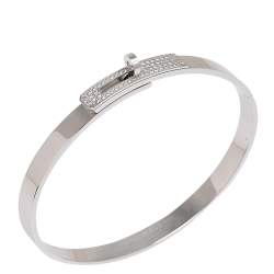 Hermes Kelly Diamond 18k White Gold Cuff Bracelet LG