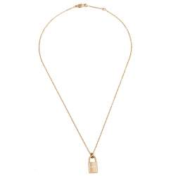 Pre Owned Hermes Amulettes Cadenas Diamond 18K Rose Gold Pendant Necklace