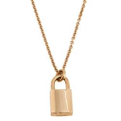 Pre Owned Hermes Amulettes Cadenas Diamond 18K Rose Gold Pendant Necklace