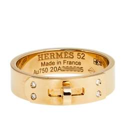 Hermes Kelly Diamonds 18k Rose Gold Small Model Band Ring Size 52