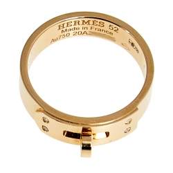 Hermes Kelly Diamonds 18k Rose Gold Small Model Band Ring Size 52