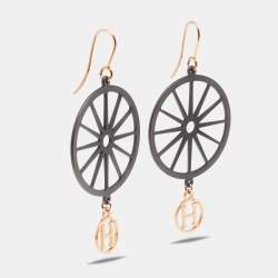 Hermes Crazy Calèche Silver & 18K Rose Gold Long Hook Earrings