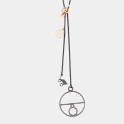Hermes Crazy Calèche Silver & 18K Rose Gold Long Toggle Necklace