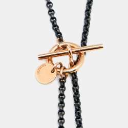 Hermes Crazy Calèche Silver & 18K Rose Gold Long Toggle Necklace