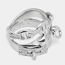 Hermes Alchimie Hermes Diamonds 18k White Gold Large Model Charm Ring Size 51