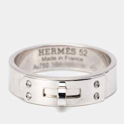 Hermes Kelly Diamond 18k White Gold Small Model Ring Size 52