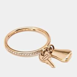 Hermès Kelly Clochette Diamonds 18k Rose Gold Small Model Ring Size 53