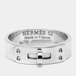 Pre Owned Hermes Kelly Diamond 18k White Gold Small Model Ring Size 52