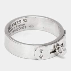 Pre Owned Hermes Kelly Diamond 18k White Gold Small Model Ring Size 52