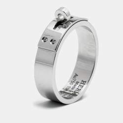 Pre Owned Hermes Kelly Diamond 18k White Gold Small Model Ring Size 52