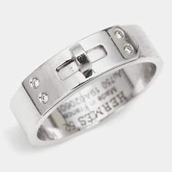 Pre Owned Hermes Kelly Diamond 18k White Gold Small Model Ring Size 52