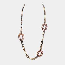 Hermes Brown Natural Material Horn Attelage Necklace