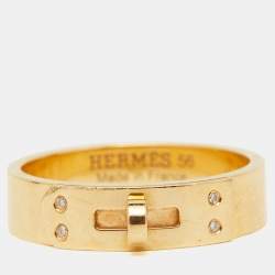 Hermes Kelly Diamond 18K Yellow Gold Small Model Band Ring Size 56