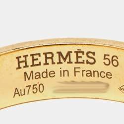 Hermes Kelly Diamond 18K Yellow Gold Small Model Band Ring Size 56