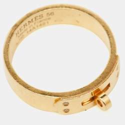 Hermes Kelly Diamond 18K Yellow Gold Small Model Band Ring Size 56