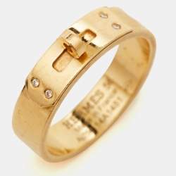 Hermes Kelly Diamond 18K Yellow Gold Small Model Band Ring Size 56
