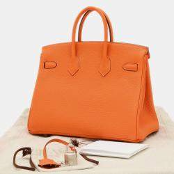 Hermes Orange Togo Leather Birkin 25 Tote Bag