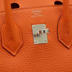 Hermes Orange Togo Leather Birkin 25 Tote Bag