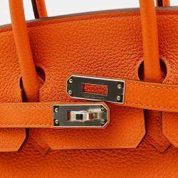 Hermes Orange Togo Leather Birkin 25 Tote Bag