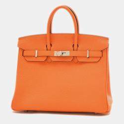 Hermes Orange Togo Leather Birkin 25 Tote Bag