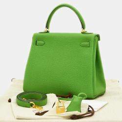 Hermes Vert Yucca Togo Leather Kelly 25 Tote Bag