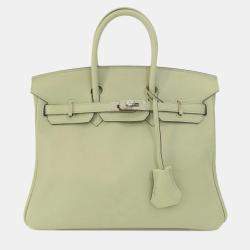Hermes Green Swift Leather Palladium Finish Birkin 25