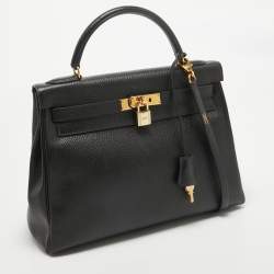 Hermes Noir Ardennes Leather Gold Finish Kelly Retourne 32 Bag