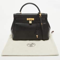 Hermes Noir Ardennes Leather Gold Finish Kelly Retourne 32 Bag