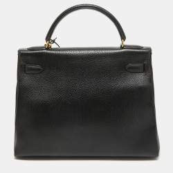 Hermes Noir Ardennes Leather Gold Finish Kelly Retourne 32 Bag