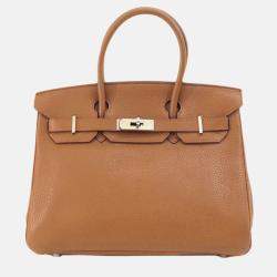 Hermes Gold Taurillon Clemence Leather Birkin 30 Tote Bag
